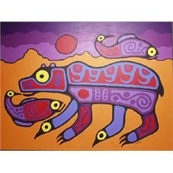 Woodlands Painting Bear With Geese Fish