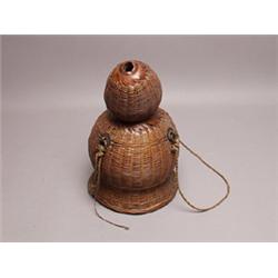 19th C. Oriental Basketry Covered Gourd