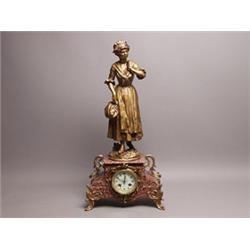 Antique French Figured Clock On Marble Base