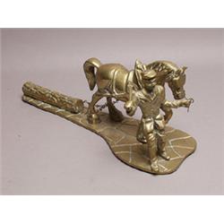 American Old Brass Sculpture of A Horse & Logger