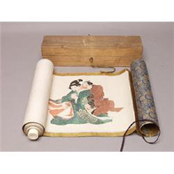 Japanese Erotic Scroll Painting Late 19th C. 