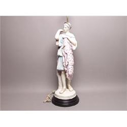 Antique Painted Porcelain Figural Lamp of a Grecian Maiden