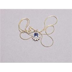14K Gold Pendant Set With Ceycon Sapphire &  Diamonds