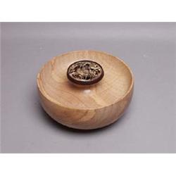 1920's Wood & Metal Grilled Hollowed Nut Bowl