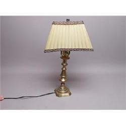 Antique Brass Candlestick Lamp With Silk Shade