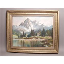 Swiss Oil on Canvas Mountain Landscape 