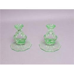 Pair of Green Depression Glass Candleholders