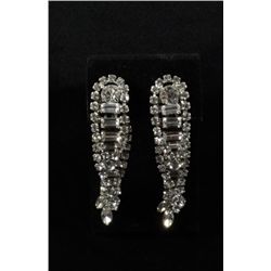 Fabulous Vintage Rhinestone Earrings, Clip Back Circa 1950's 3" long!