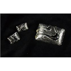 Vintage Signed JJ Silver Toned Earrings and Brooch