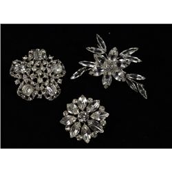 Vintage Lot of Three Unsigned Rhinestone Brooches - Bling! Bling! Bling!