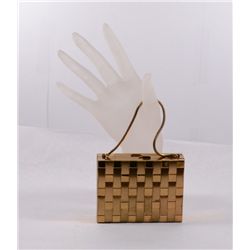 Vintage Gold Tone Metal Compact Purse with fabric slipcase