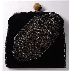 Vintage Art Deco style velvet purse with beading  & bakelite clasp