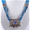 Image 2 : BLUE BEADED / METAL NECKLACE with EARRINGS