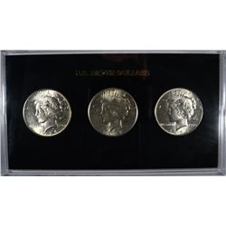 ( 3 ) PEACE DOLLARS IN PLASTIC HOLDER:1926-P MS-62, 1927 AU-58, 1934 MS-63