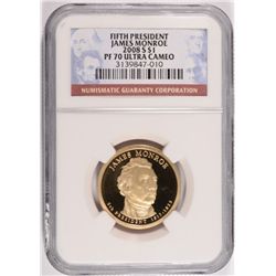2008-S FIFTH PRESIDENT JAMES MONROE DOLLAR, NGC PROOF-70 ULTRA CAMEO