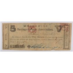 1862 $5 Mechanics Savings & Loan Assoc. Savannah, GA
