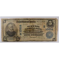 1902 $5 National Goldsboro, NC #10614 VG+