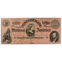 1864 $100 Confederate States Of America CU