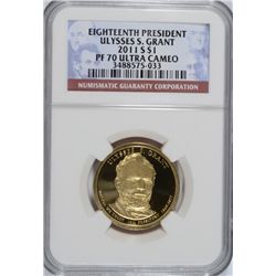 2011-S EIGHTEENTH PRESIDENT ULYSSES S. GRANT DOLLAR, NGC PROOF-70 ULTRA CAMEO