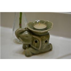 THAILAND-CELEDON ELEPHANT W/ T-LIGHT HOLDER