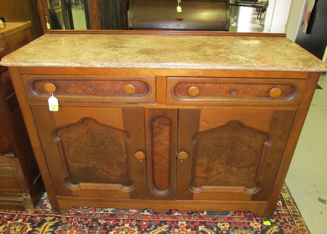 Burledwood Victorian sideboard server, marble top