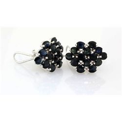 Cluster Sapphire 38.34CTW Sterling Silver Earring