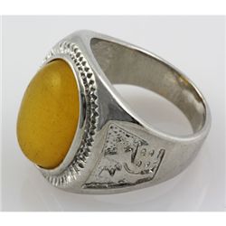 Yellow Jade Men's Ring Set in Sterling Silver w