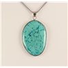 102.21CTW BIG SLICE TURQUOISE IN SILVER BEZEL PENDANT