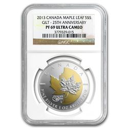 2013 Silver Can. 25th Anniv. of the Maple -Gilded PF-69