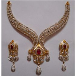 Diamond 12.16 Ctw ,Ruby 2.72 Ctw and 14kt Gold 51.858g Necklase and Earring Set