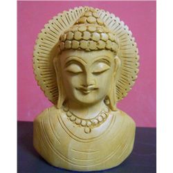 Hand Carved Wooden Buddha Bust Sculpture