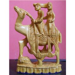 Hand Carved Wooden Beautiful Decorative Indian Rajasthani Man On a Camel for Hunting Sculpture