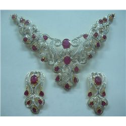 Diamond 8.99 Ctw ,Ruby 27.81 Ctw and 18 ktW/Gold 62.055g Necklase and Earring Set