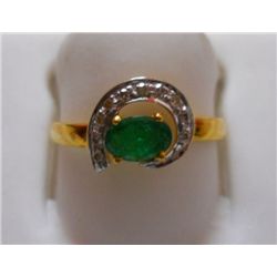 Ring of Diamond 0.08 Ctw,Emerald 0.41 Ctw in 1.91g 14kt Yellow Gold