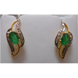 Earring of Diamond 0.19 Ctw,Emerald 0.86 Ctw in 3.01g 14kt Yellow Gold