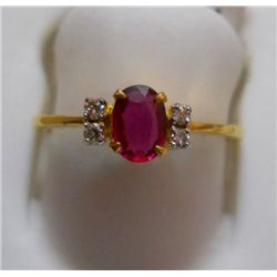 Ring of Diamond 0.08 Ctw,Ruby 0.48 Ctw in 2.34g 18kt Yellow Gold