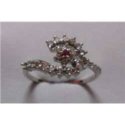 Ring of Diamond 0.34 Ctw,Ruby 0.3 Ctw in 2.270g 14kt White Gold