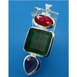 6.50g Pendant of Emerald,Ruby & Sapphire Sterling Silver