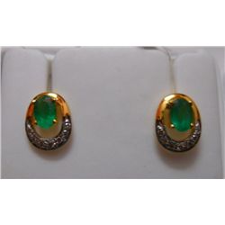 Earring of Diamond 0.11 Ctw, Emerald 0.76 Ctw in 2.56g 14kt Yellow Gold