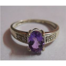 1.640g Ring of Amethyst and CZ Sterling Silver