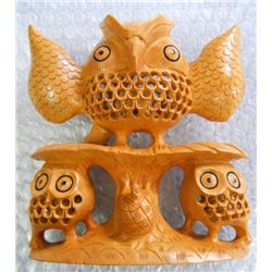 Wooden Decorative Owl With Two Baby