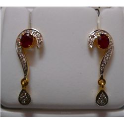 Earring of Diamond 0.35 Ctw, Ruby 0.72 Ctw in 3.95g 14kt Yellow Gold