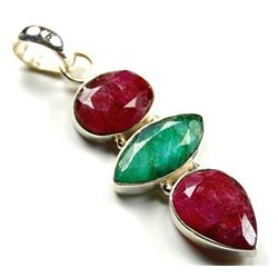6.450g Pendant of Emerald and Ruby Sterling Silver