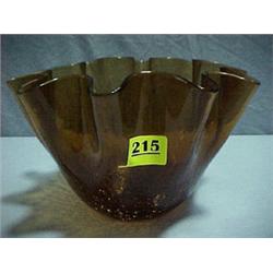 10" Amber Crackle Glass Bowl...