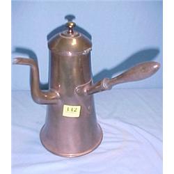 11  Copper Tea Pot. Tankard Style with Side Mount Wooden Handle. Circa 1920....