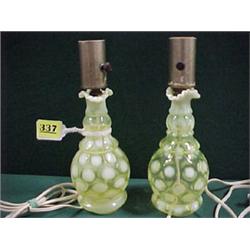 Pair of Vaseline Opalescent Lamps...