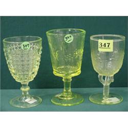 Three L.G. Wright Vaseline Goblets...