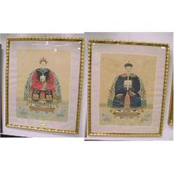 Pair of Oriental Paintings on Silk...