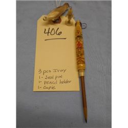 3 Pcs. Ivory  1-Seal Pin 1-Pencil Holder 1-Cupie