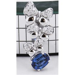 Nat. Blue Sapphire 1.77ct w/ Diamond Bow Pendant